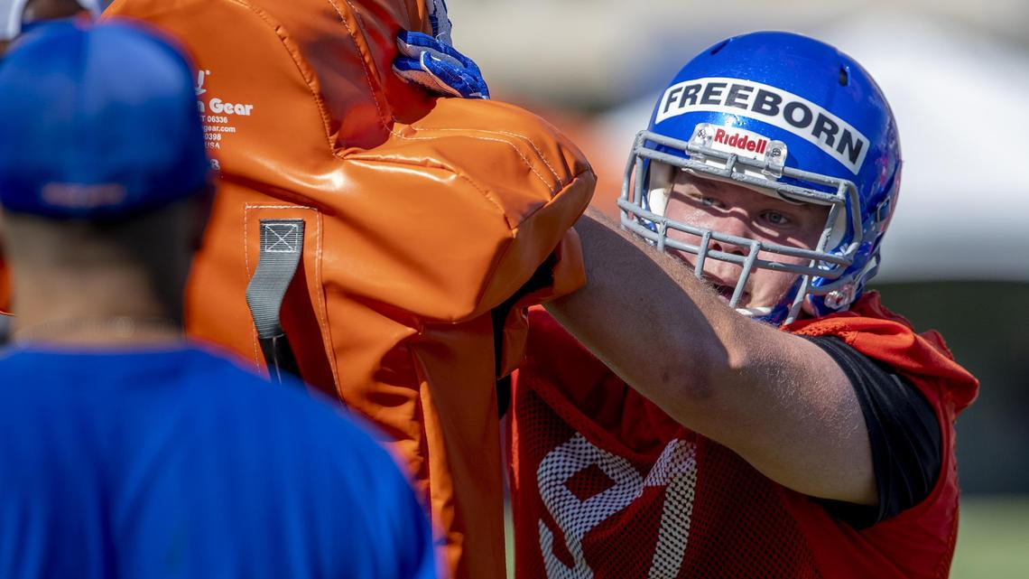 Boise State nose tackle Keeghan Freeborn redshirted last season as he made the transition from the offensive lineman in high school to the defensive line.