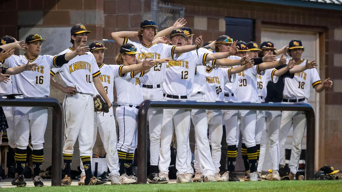 Bishop Kelly’s dugout cheers on the Knights during last year’s district baseball championship. The reigning state champ is the heavy preseason favorite in the 4A SIC this spring.