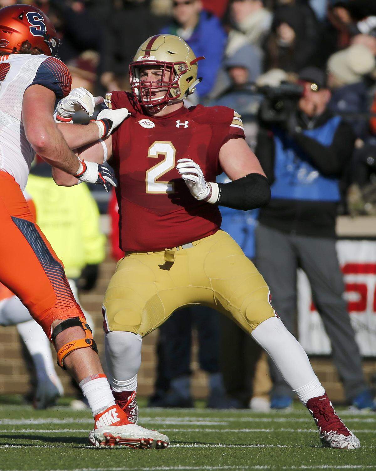 Boston College defensive end Zach Allen (2) tries to evade a block Nov. 24 against Syracuse in Boston.