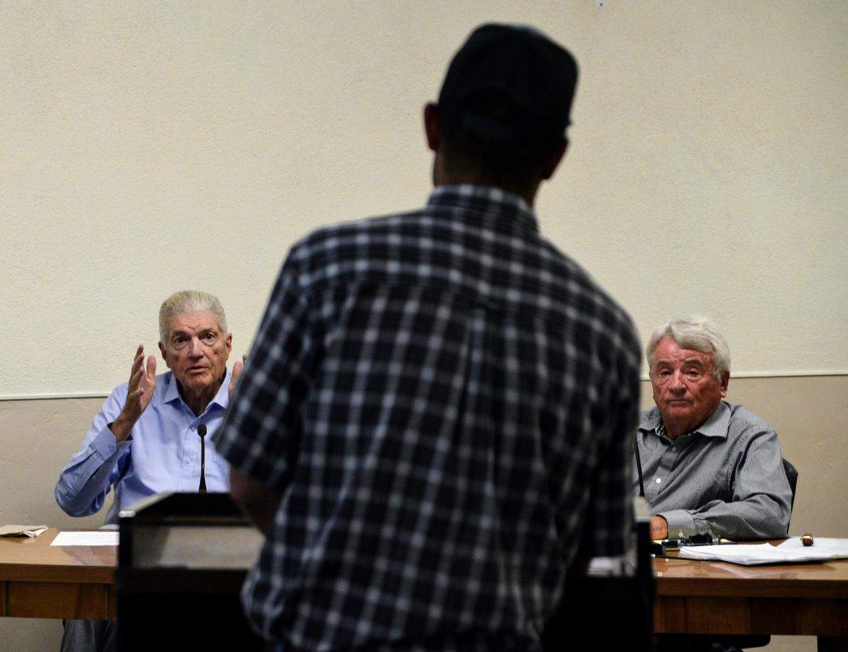 Dan Adamson and Roy Prescott of Sawtooth Energy speak at a public meeting about their idea for a nuclear-power facility in the Magic Valley of Idaho.