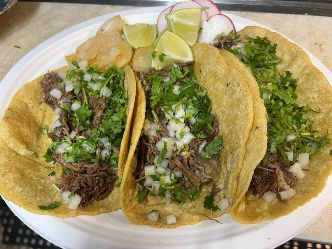 Tacos from the food truck were served with cilantro, onion, radish and lime.