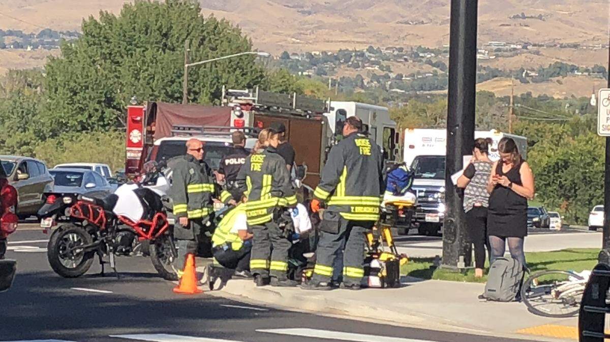 Paramedics aided a motorcyclist injured in a crash on the Boise Bench Thursday afternoon.