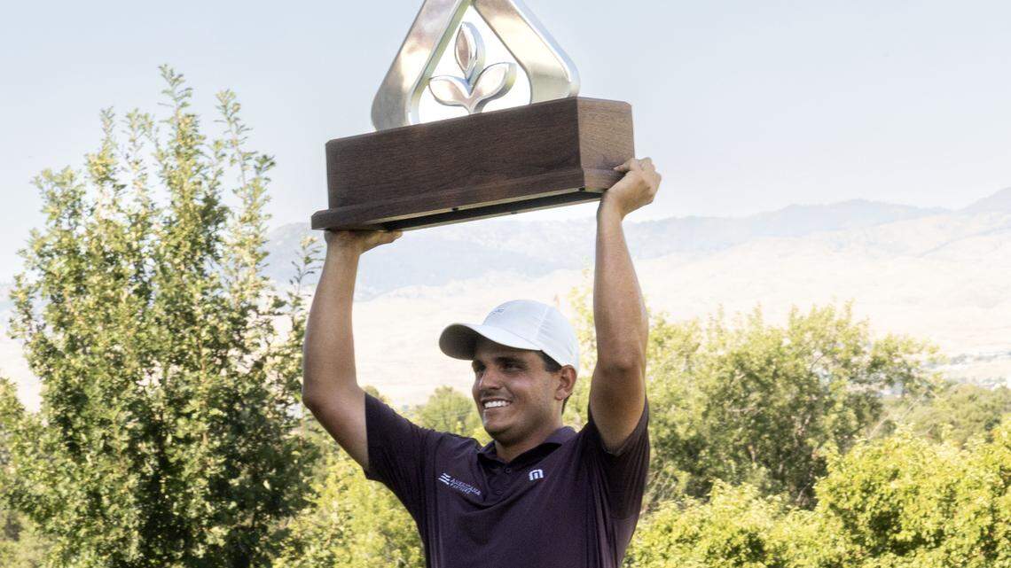 Emilio Gonzalez, from San Miguel de Allende, Mexico, wins the 2025 Albertsons Boise Open at Hillcrest Country Club, Sunday, Aug. 17, 2025. Gonzalez shot -22 over the 4-day tournament, winning his first Korn Ferry Tour event.