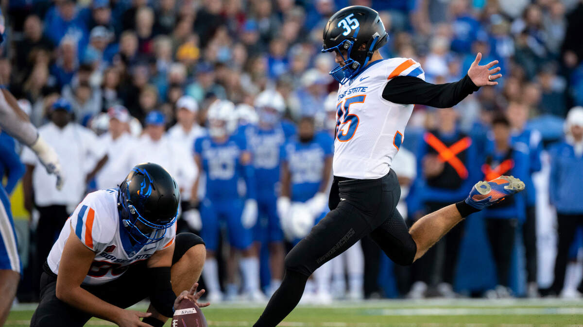 Boise State kicker Jonah Dalmas was named Mountain West Special Teams Player of the Week three times last season. He earned the honor for the third time after going 4-for-4 on field goals against Air Force and tying his career-long kick of 51 yards.