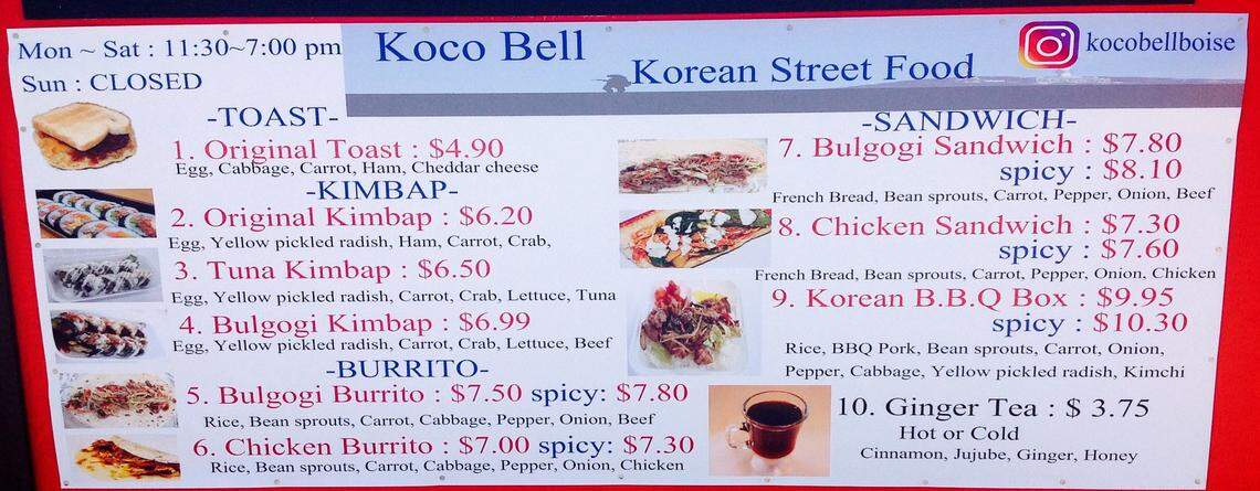 The menu formerly posted on the food stand.