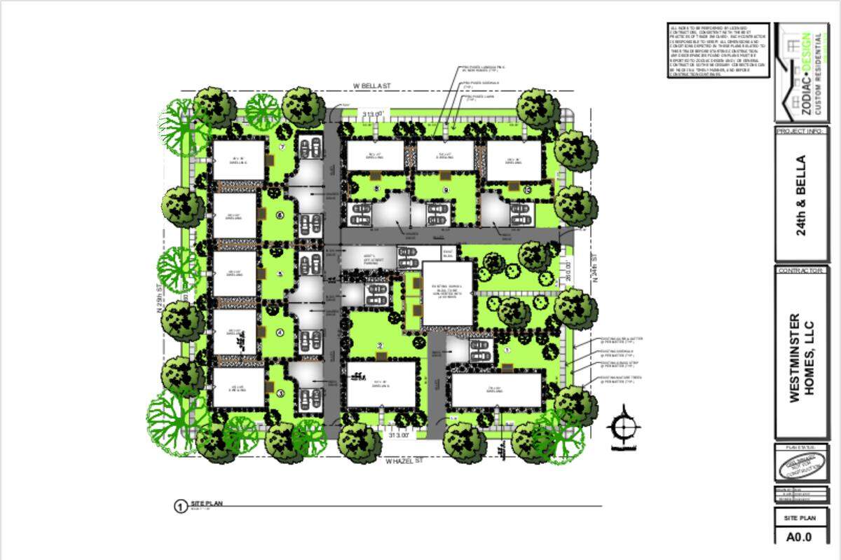 An early proposal for the Booth Home campus calls for the main building to be turned into two condominiums and includes 10 single-family homes built around the property's mature trees.