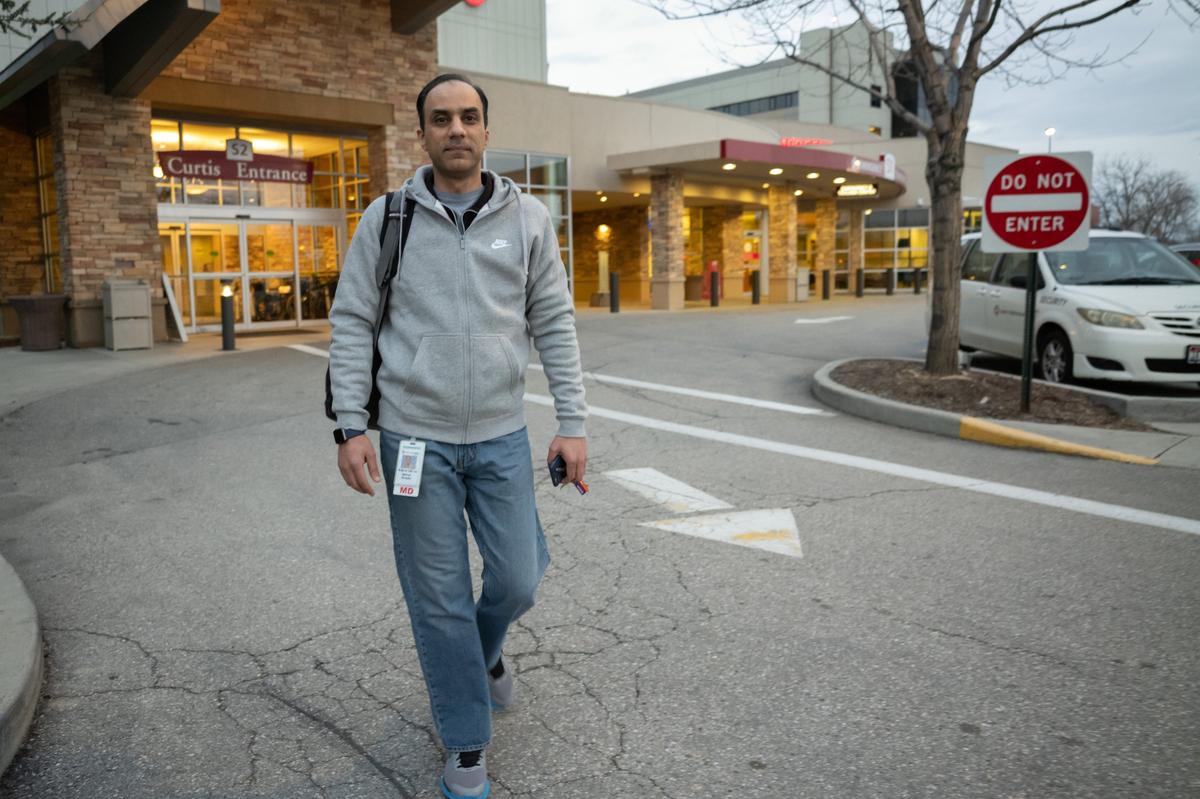 Dr. Ali Makki leaves St. Alphonsus hospital in Boise after a grueling 24-hour shift. Dr. Ali Makki and his wife, both physicians in Baghdad, fled the country when it became too dangerous for doctors to practice. He is two years into a three-year residency as part of the process to become a licensed physician in Idaho.