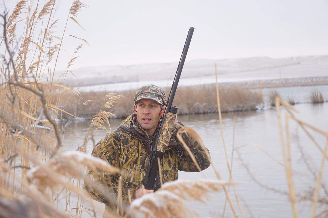 Brad Brooks adjusts his earplugs during a duck hunting trip near Bruneau on Jan. 15, 2019. Brooks grew up hunting, but in recent years he’s become a fan of creating unique, challenging dishes from his game harvests.
