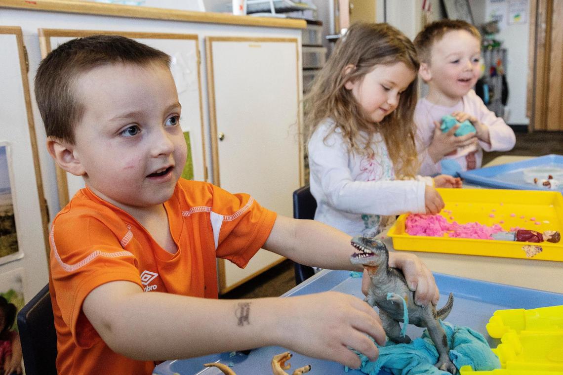 Bjorn Gajdos, 4, plays in the sand.