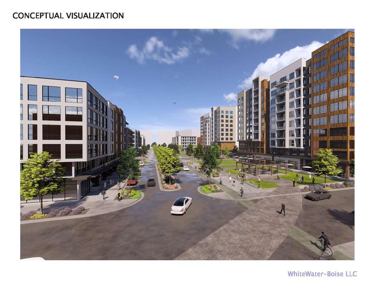This architect’s rendering shows how the development proposed by the Hosac Co., Hosac Ventures LLC and Legacy Partners Inc. might look.