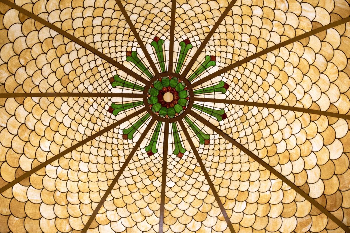 The 1909 stain glass dome came from the Owyhee Plaza Hotel, which was at the time the biggest, best, and most opulent hotel the state had ever seen. It has been in lobby of the museum since the 1970s. Now it is completely restored, which was a two-year process.