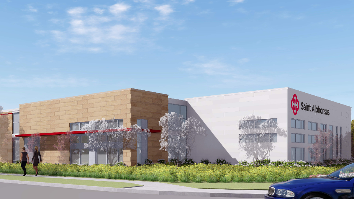 An artist’s rendering of the Saint Alphonsus rehabilitation hospital under construction at the southwest corner of Curtis Road and Emerald Street in Boise, just south of the hospital’s main campus.