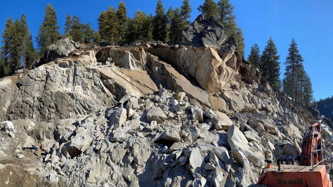 Debris from a rockslide near Smiths Ferry on the evening of March 15.
