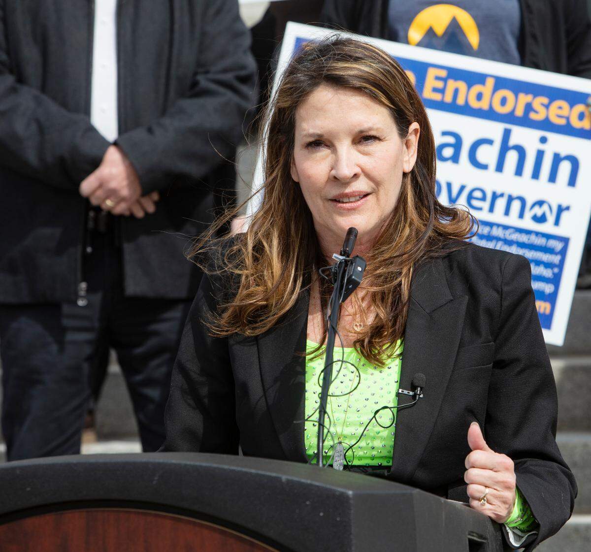 Lt. Gov. Janice McGeachin presented her 10-point gubernatorial platform for her first 100 days in office during a press conference on the Idaho Capitol steps in March.