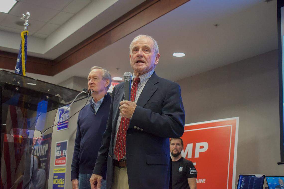Idaho Republican U.S. Sens. Jim Risch right, and Mike Crapo attended a Republican Party watch event at The Countryard by Marriott hotel in Meridian on Election Day.