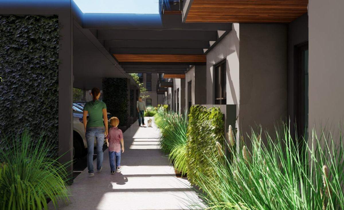 A rendering of the planned parking canopy.