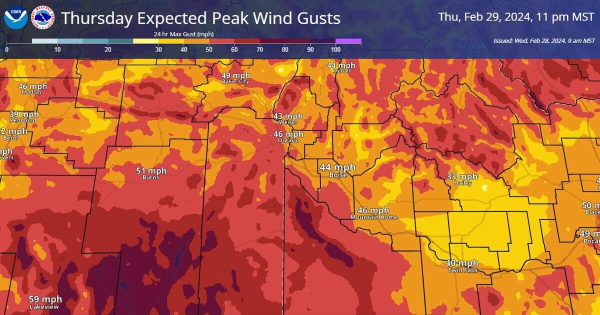 Although expected wind gusts in Boise are expected to peak at 44 mph, there’s a 10% chance that winds could reach as high as 49 mph.