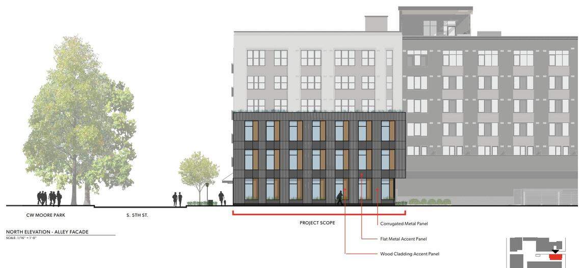 A rendering of an office and mercantile building proposed at 113 S. 5th St. in downtown Boise.