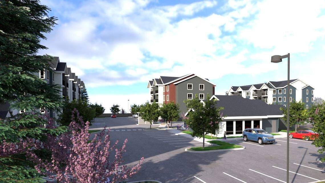 A clubhouse is planned as part of an affordable apartment complex at 5618 W. Franklin Road on the Boise Bench. The view in this rendering looks north from the southwest.