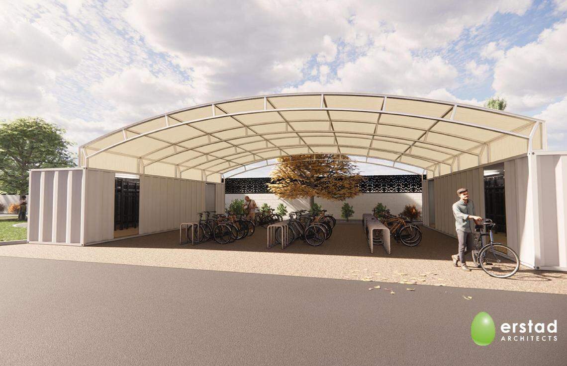 A covered bicycle barn is planned as part of the improvements.