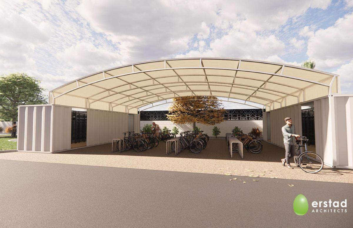 A covered bicycle barn is planned as part of the improvements at the former Salvation Army site to be used by Interfaith Sanctuary as a homeless shelter on State Street.