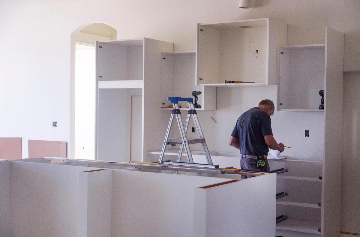 Kitchen fixtures are installed inside the house.