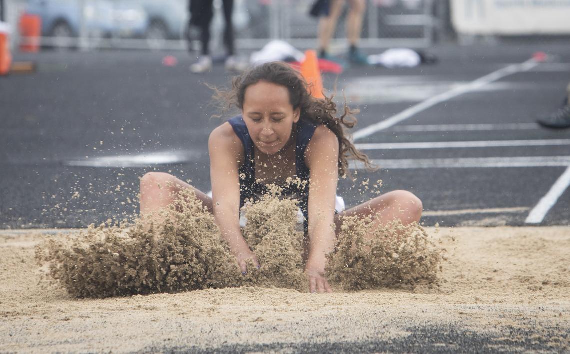 Sidnee Naerebout, from Twin Falls, set a new 4A class record with a 38-05.25 triple jump in the state track and field championships at Eagle High on Friday, May 17, 2019.