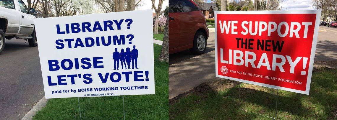 Campaign-style lawn signs reflect the emergence of groups to drum up public support for Boise’s proposed $85 million new main library, countering a drive by the 4-month-old Boise Working Together group to put the library spending question on the November 2019 ballot.