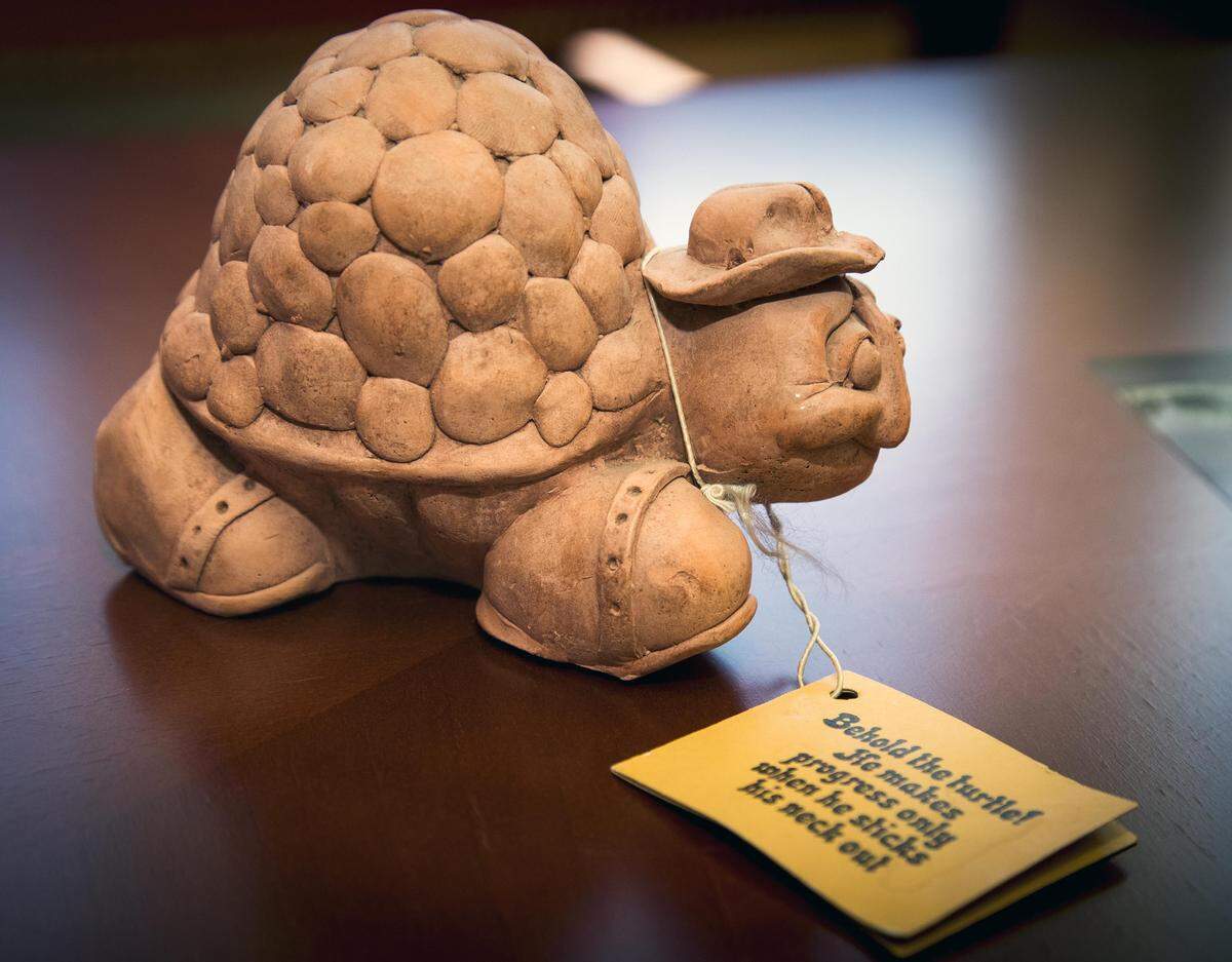 Bob Kustra was given a terra cotta turtle by a faculty member soon after he became president at Boise State. The attached phrase —  "Behold the turtle! He only makes progress when he sticks his neck out" — has been a guide for his leadership, he said.  "There have been a number of times during my tenure, (when I had to decide) whether you're going to ask for forgiveness or permission," Kustra said. "It's an old line, but it's very true. ... There are moments when you realize you can't move any organization forward if you don't move quickly."