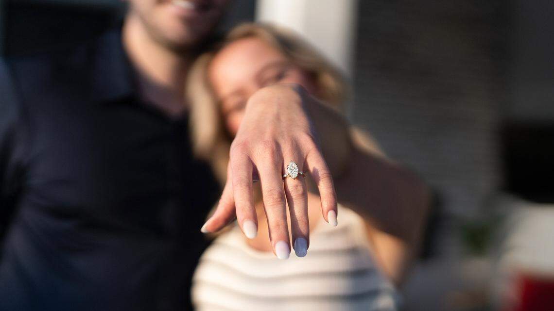 Garden City couple Garrett Chadderdon and Noelle Storey got engaged on Feb. 8. Storey accidentally flushed her 3-carat marquise diamond down the toilet earlier this month.