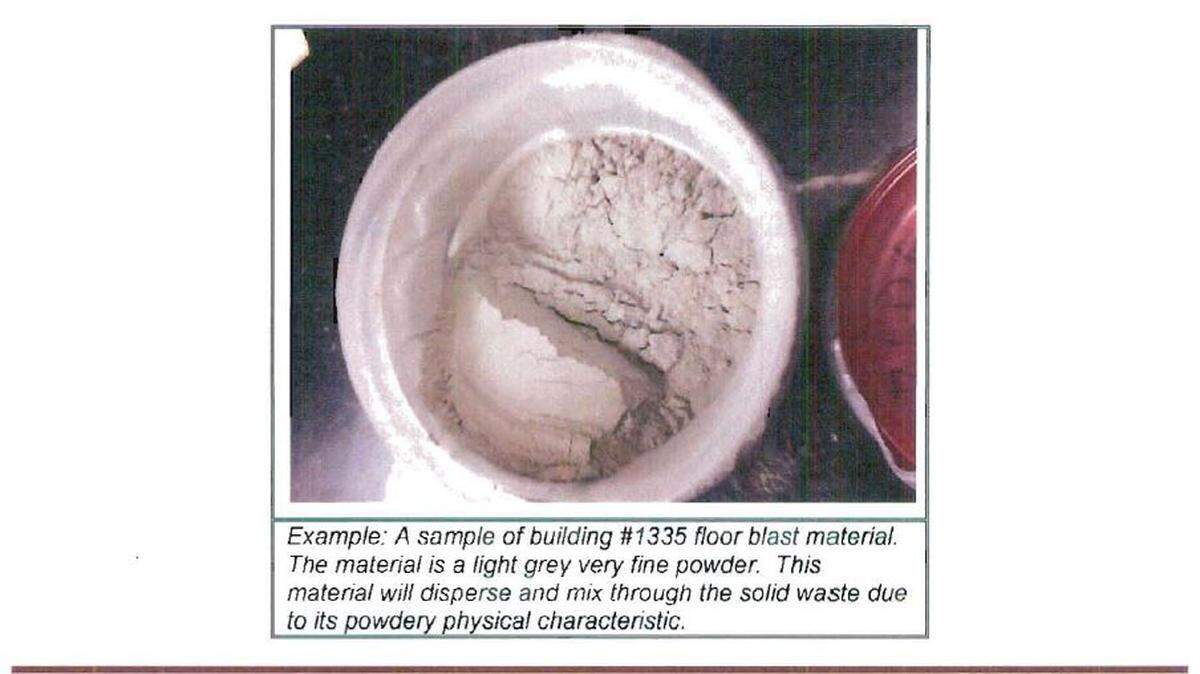 This image, from a report commissioned by ProTech on the challenges of removing chromium waste from an Elmore County landfill, shows an example of the powdery waste involved.