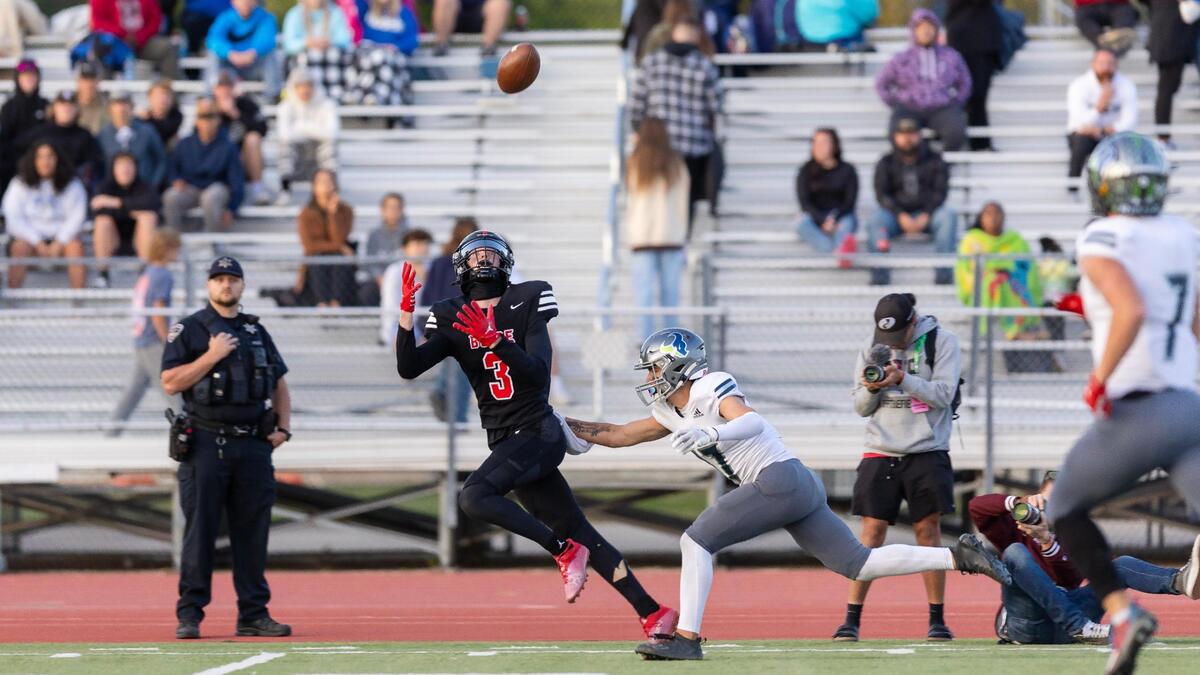 Boise wide receiver Jordan McDonald hauls one of his seven touchdown catches last fall against Mountain View.