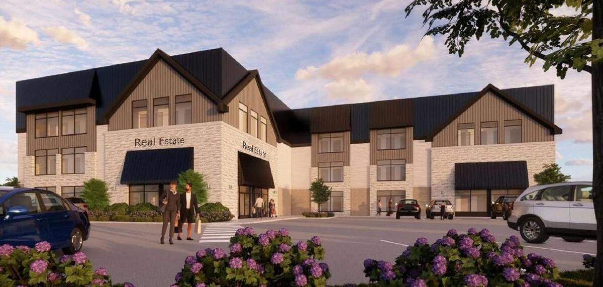 This rendering shows a potential future view of a two-story office and storage building at 787 E. Parkcenter Blvd. in Southeast Boise.