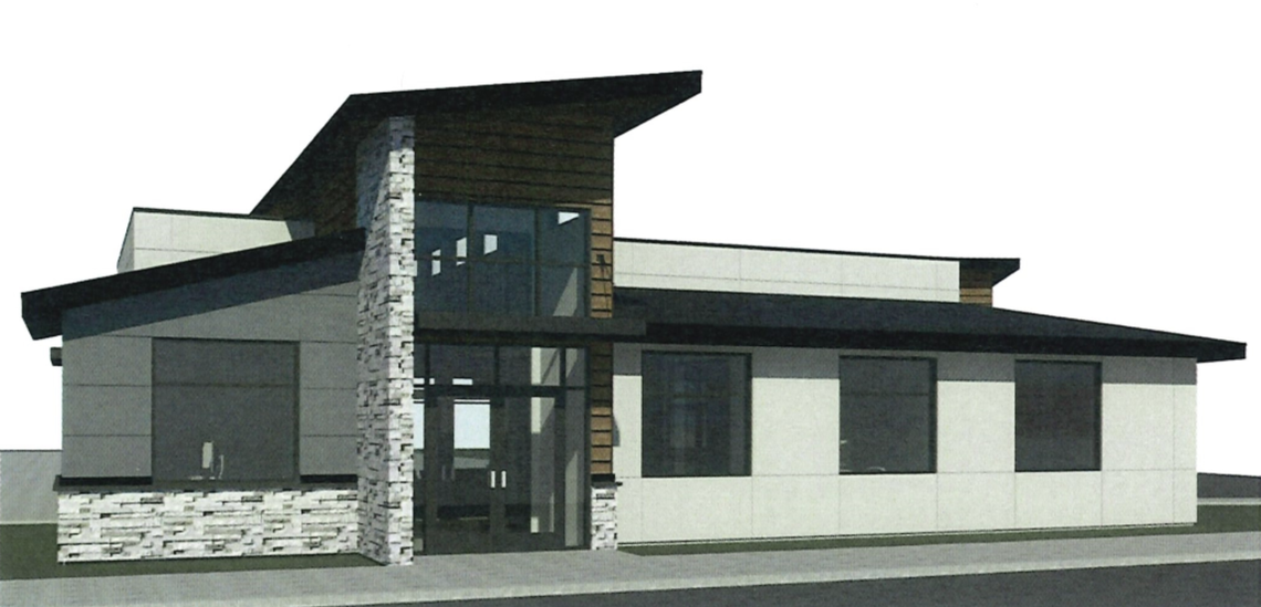 A rendering of the clubhouse at the proposed Modern Craftsman development.