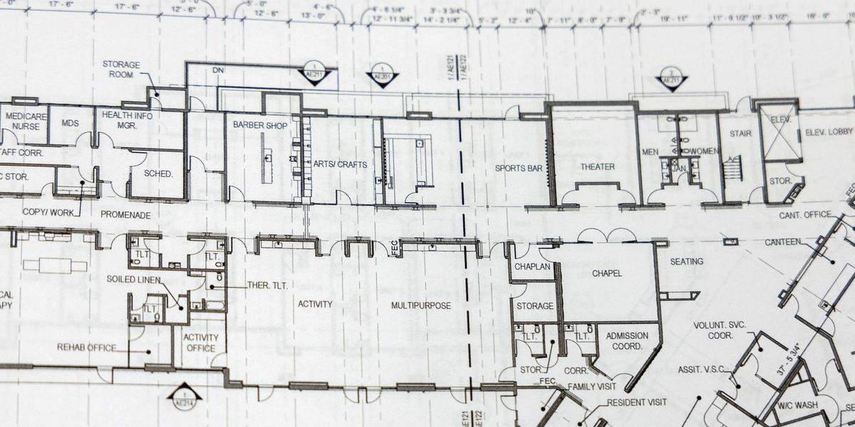 Blueprints show that the new Idaho State Veterans Home building will provide more social opportunities for residents with the addition of a theater, sports bar, and other common areas.