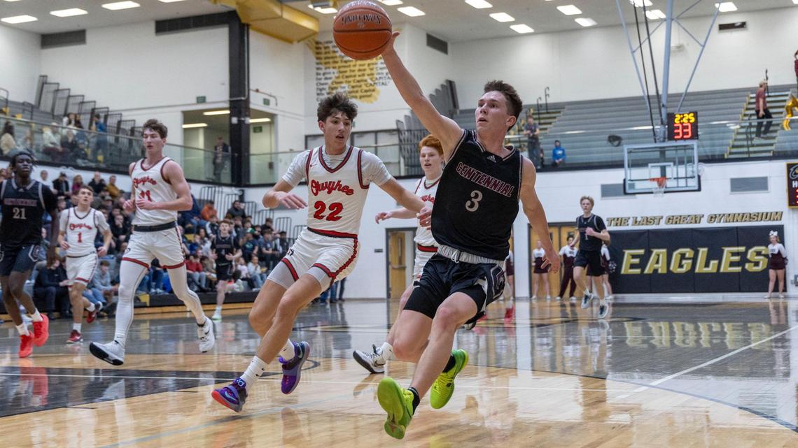 Centennial guard Payton Knudson chases down a long pass in the district semifinals last season.
