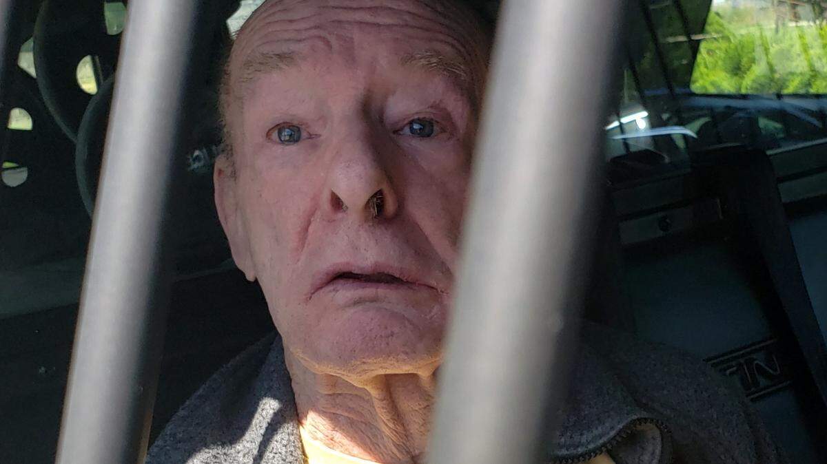 Louis Flood is seen sitting in a law enforcement vehicle on the day Canadian officials took him into custody.