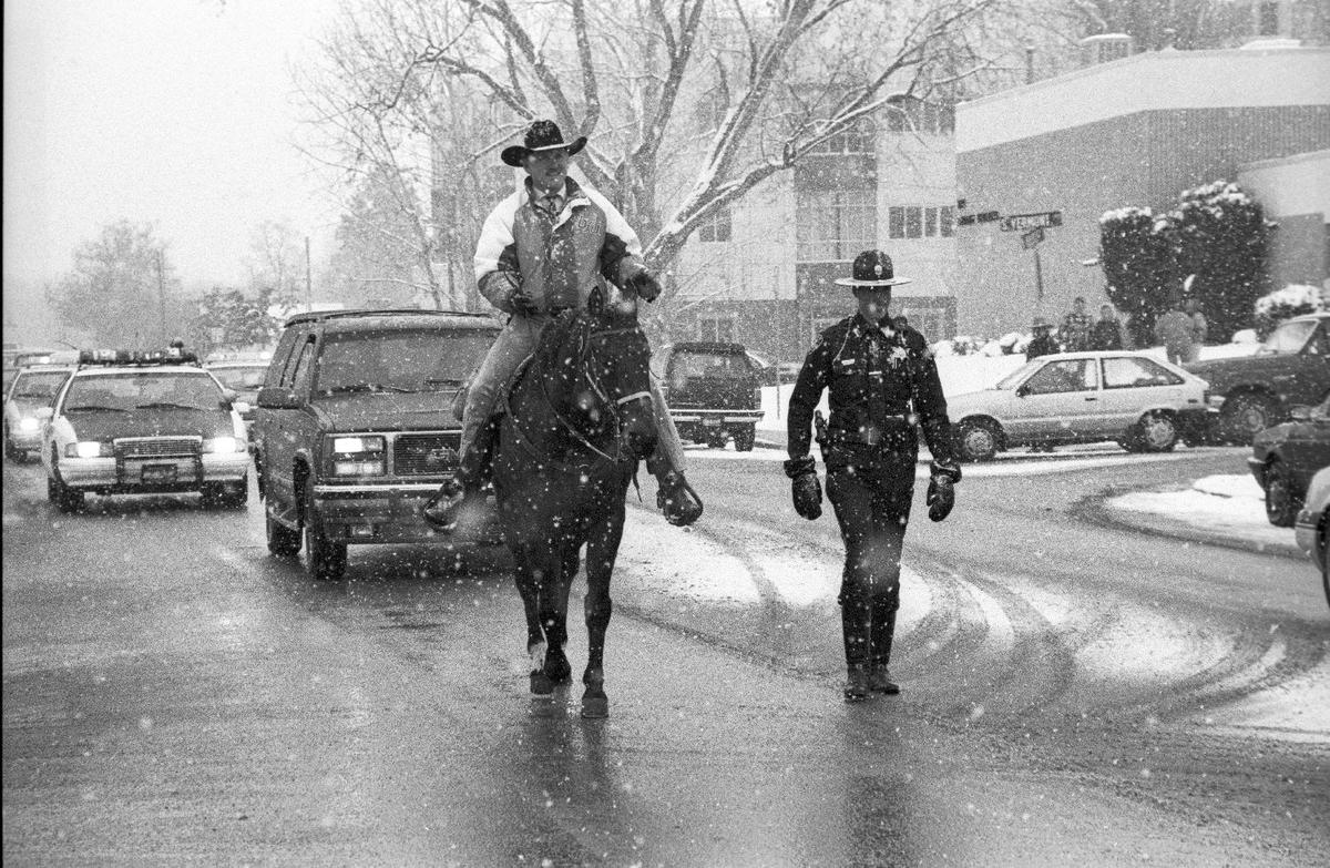 In an effort to increase attendance for the Boise State football team’s I-AA national semifinal against Marshall in 1994, coach Pokey Allen promised to ride a horse down Broadway if 20,000 fans showed up at then Bronco Stadium. The students and citizens of Boise responded and sold out the stadium. Allen kept his promise and rode a horse from Broadway Avenue down University Drive to the front entry of the Student Union Building.