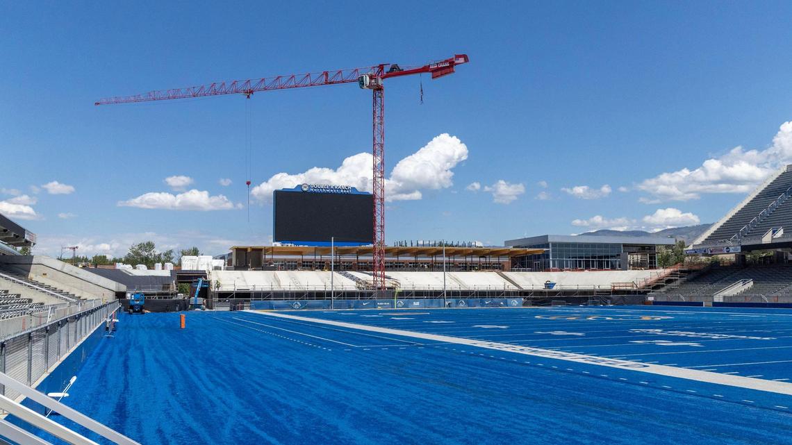 Across The Blue work continues on the North End Zone Project at Boise State’s Albertsons Stadium, Tuesday, July 22, 2025.