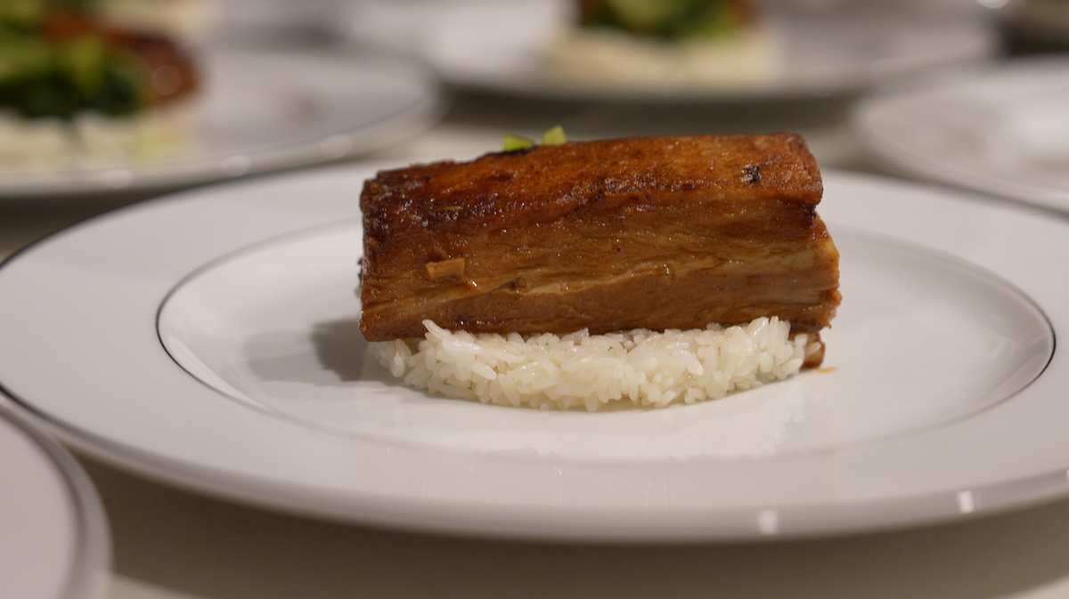 Pork Belly Adobo with sushi rice was the main course of Merrick’s five-course Hawaiian pop-up dinner on July 24.
