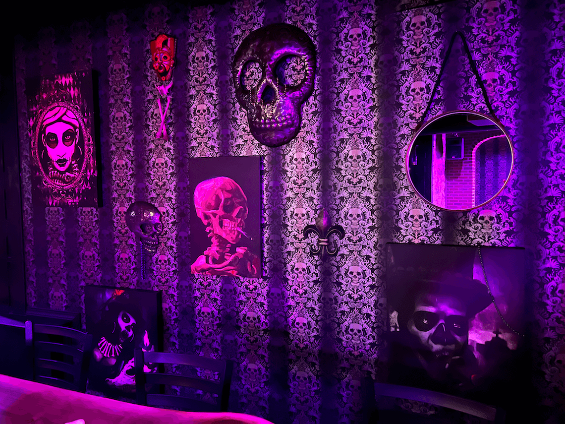 A voodoo theme throughout the bar keeps things spooky.