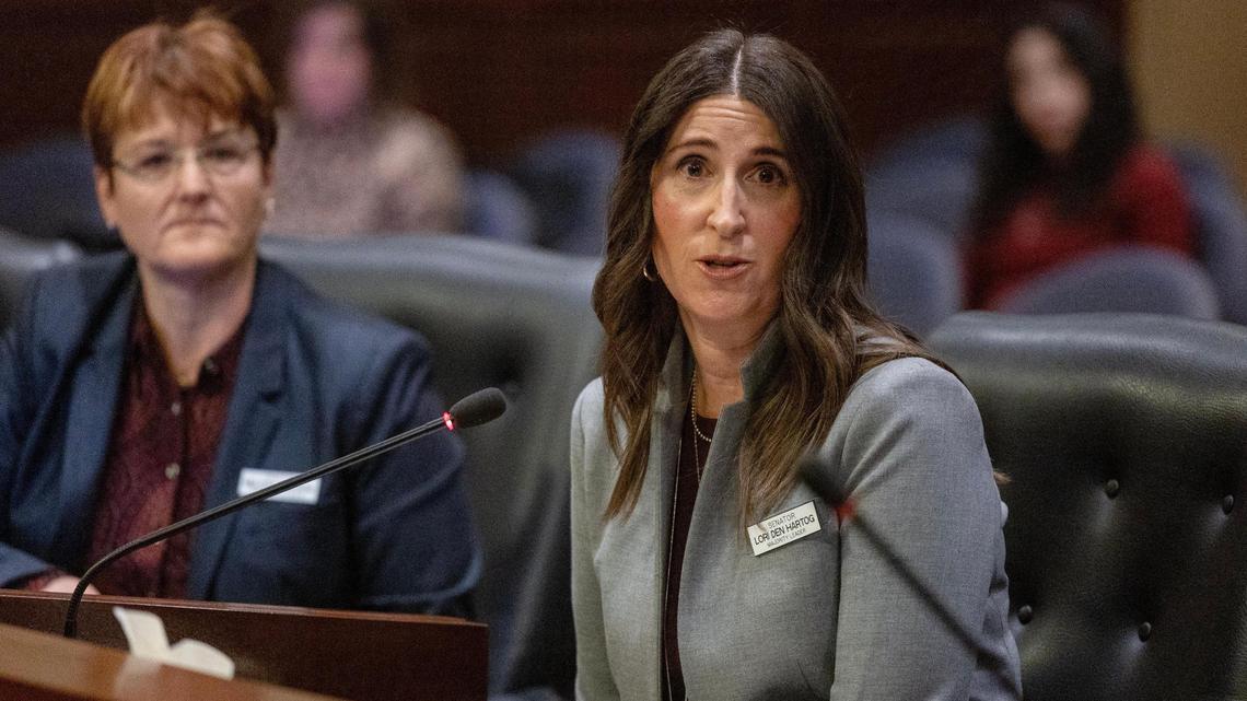 Senate Majority Leader Lori Den Hartog speaks at a press conference Friday discussing Republicans’ priorities in the upcoming legislative session.