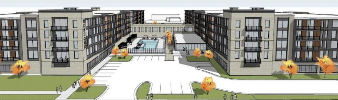 A rendering of Brighton Development Inc.’s Records Apartments to go in at the Village at Meridian.
