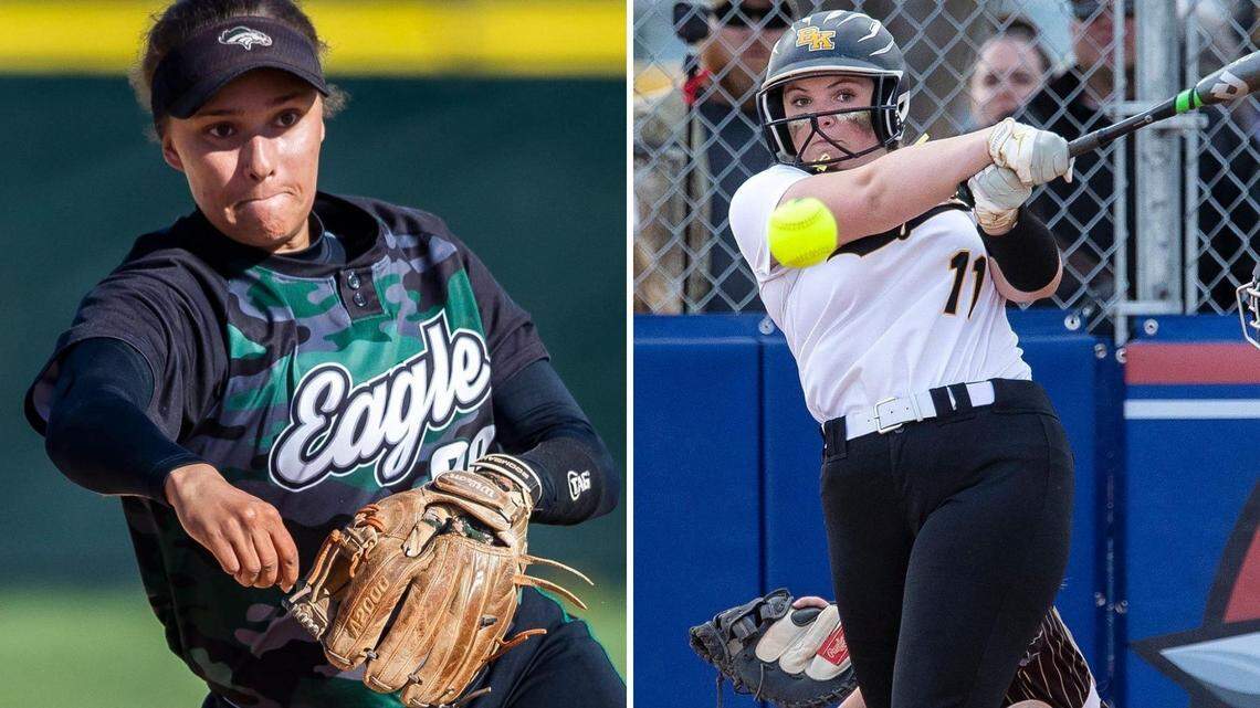 Eagle’s Sydney Groves, left, and Bishop Kelly’s Pilar Cook were elected to their all-conference softball teams by their league’s coaches. 