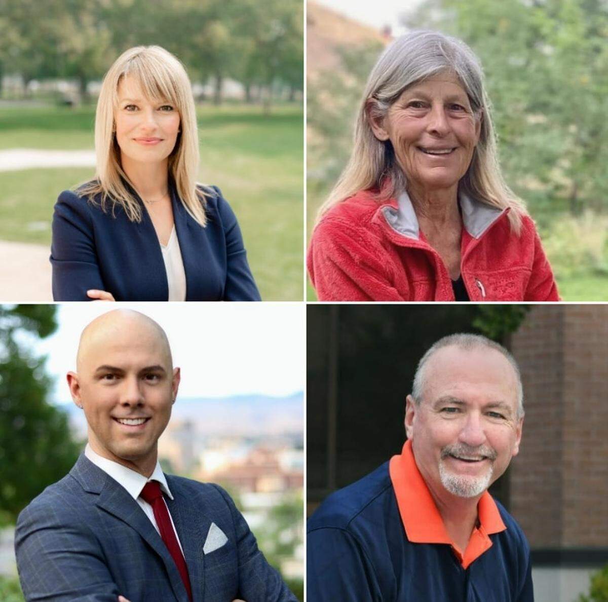 The candidates for the Boise City Council District 5 election. Top row: Holli Woodings (left) and Katie Fite. Bottom row: Crispin Gravatt (left) and Steve Madden.