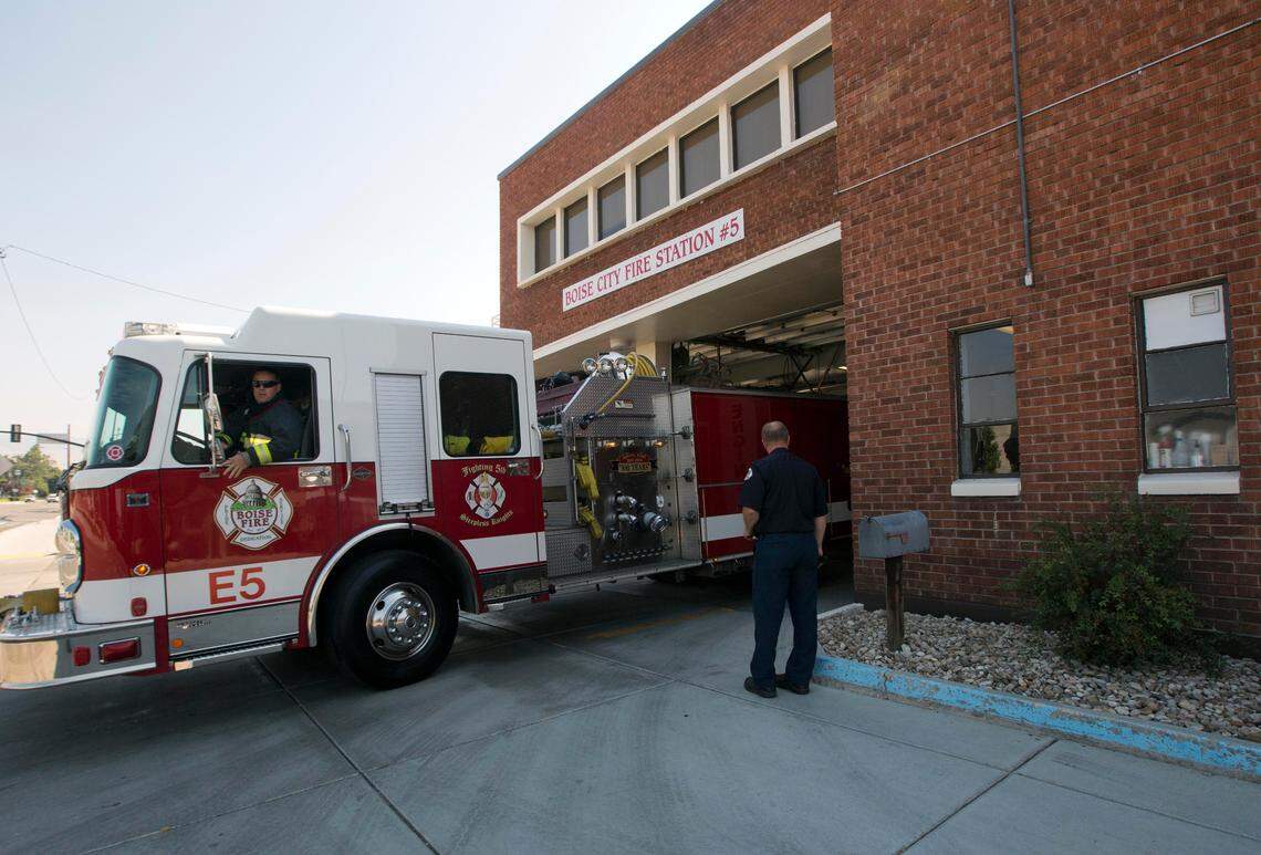Firefighters from Boise Fire Station No. 5, the oldest fire station in Idaho, head out on a call in 2013.