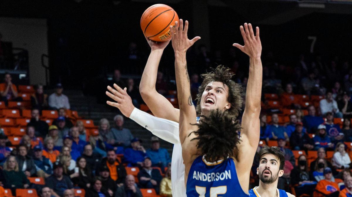 Boise State forward Tyson Degenhart leads the Broncos this season with 14.2 points a game. He signed an NIL deal with the Lyle Pearson Auto Group.