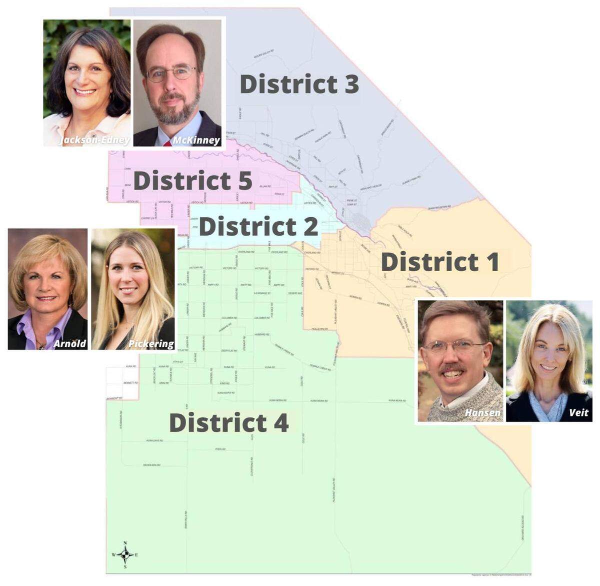 The Ada County Highway District commission seats in Districts 1, 2 and 5 are up for election this year, pitting incumbents against several political newcomers.