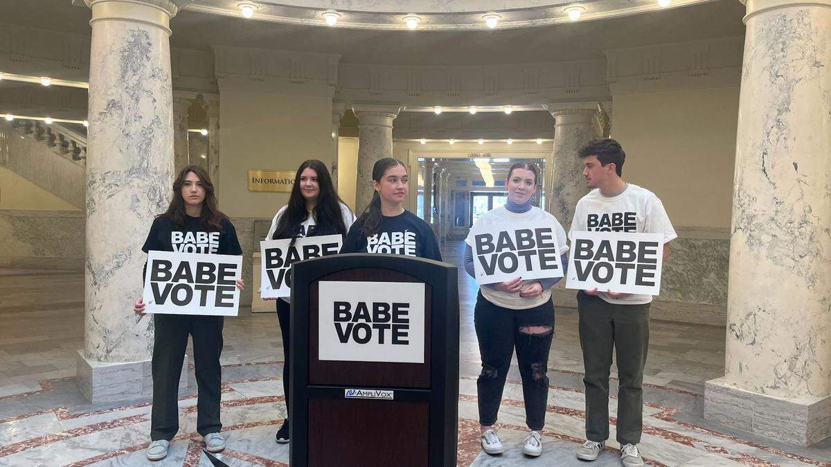 Supporters of Babe Vote, a student activist group, gathered at the Idaho Capitol in March to oppose a new law banning students from using student IDs to vote. An Ada County judge ruled the law constitutional.