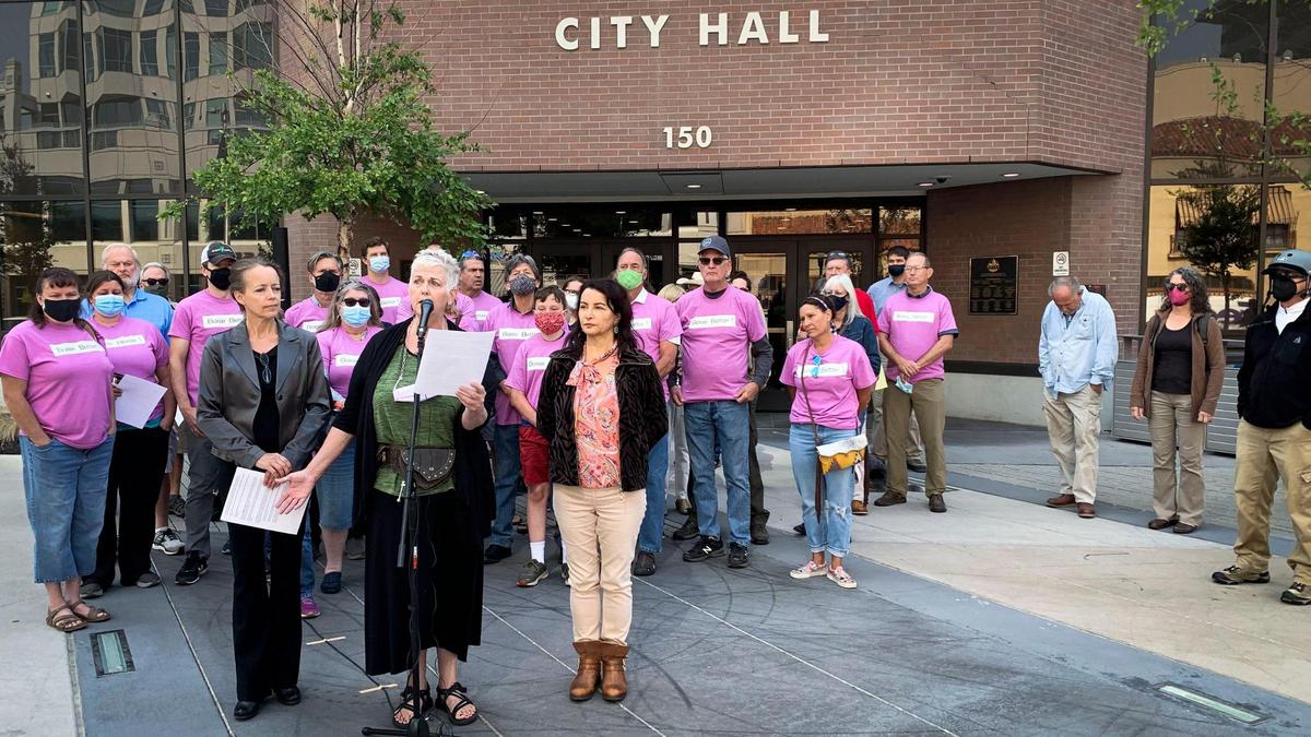 A group of citizens calling themselves Boise Neighbors for Better Housing gather in front of Boise City Hall on Aug. 24 to voice concern over Mayor Lauren McLean’s Shelter Better Task Force. .